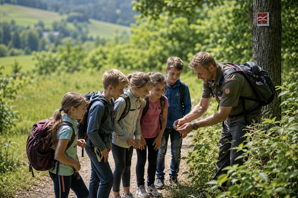 Kinder mit Ranger auf dem Rothaarsteig