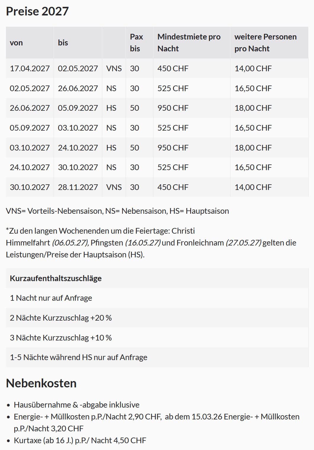 Preise Haus Jenatsch 2027