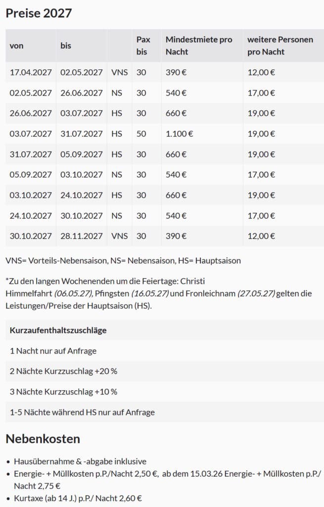 Preise Klein Tirol 2027