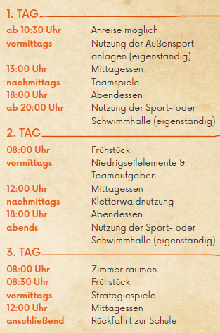 Beispielprogramm der Aktiv im Team Klassenfahrt auf dem Rabenberg