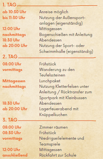 Beispielprogramm der Outdoor Klassenfahrt auf dem Rabenberg