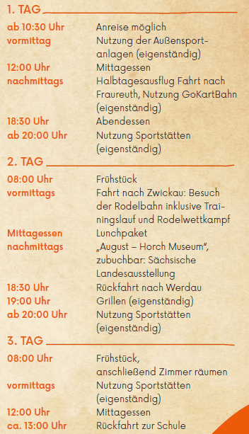 Beispielprogramm der Aktiv und Rasant Klassenfahrt in Werdau