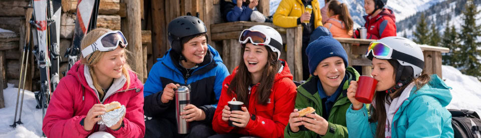 Schuelergruppe vor Skihuette Sulfeld